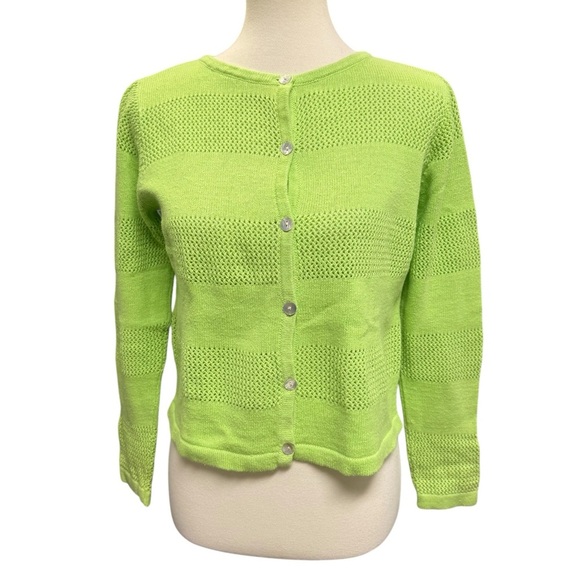 Catherine Stewart Lime Green Cardigan Sweater | Button Front | Size S - Picture 1 of 14